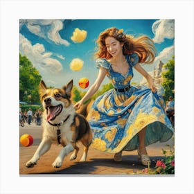 Girl And Her Dog Canvas Print