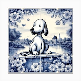 Snoopy Dog Delft Tile Illustration 2 Canvas Print