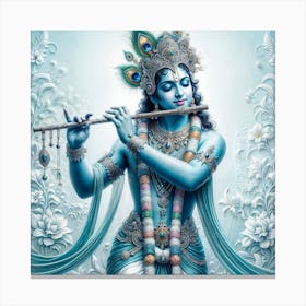 Lord Krishna Playing Flute Indian Traditional Digital Painting Canvas Print