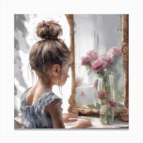 Little Girl Looking In The Mirror Canvas Print