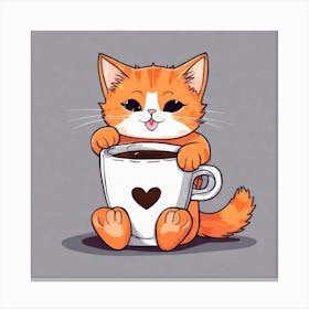 Cute Orange Kitten Loves Coffee Square Composition 16 Canvas Print