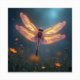 A Mythical Dragonfly With Wings Of Glowing, Fractal Colors Fluttering Through A Cosmic Meadow 1 Canvas Print