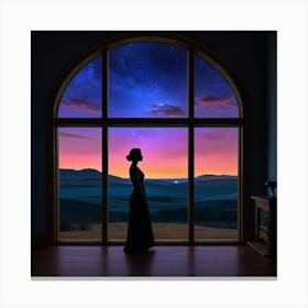 Silhouette Of A Woman At Night Canvas Print