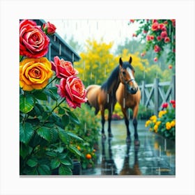 Horse In The Rain Canvas Print