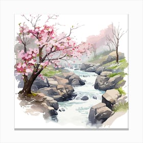 Watercolour Of Cherry Blossoms Canvas Print