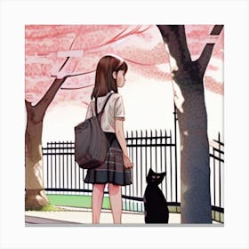 Girl And A Cat Canvas Print