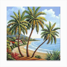 Three palm trees on the sea coast 4 Canvas Print