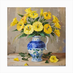 Yellow Flowers In A Blue Vase Canvas Print