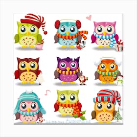 Cartoon Cute Owl Vector Canvas Print