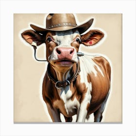 Cow In Cowboy Hat 1 Canvas Print