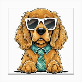 Dog With Sunglasses And Tie Canvas Print