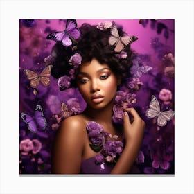 Beautiful Black Woman With Butterflies Canvas Print