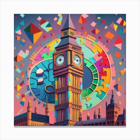 Big Ben Clock Likeness Puzzle Mosaic Canvas Print