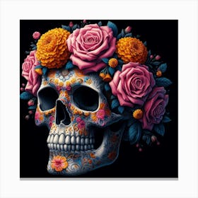 Skull With Flowers 2 Canvas Print