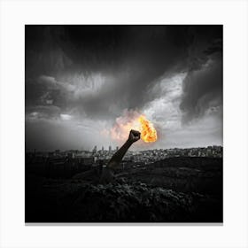 A Clenched Fist Raised In A Striking Gesture Of Protest Embodying Both The Power And Aggression Of (3) Canvas Print