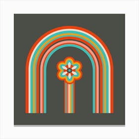 COLOURS OF THE RAINBOW Mid-Century Modern Scandi Folk Rainbow Floral in Vintage Retro Colours on Charcoal Brown Canvas Print