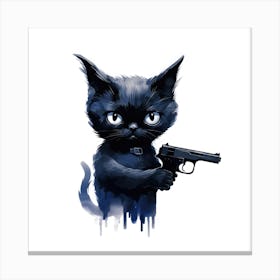 Black Cat With Gun Canvas Print