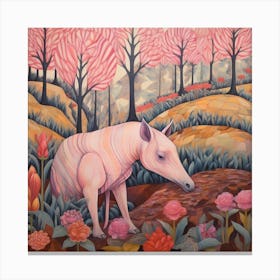 Tapir Pink Jungle Animal Portrait Canvas Print