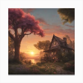 Cottage At Sunset Canvas Print