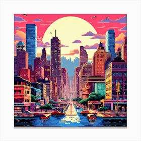 Pixelated Pop Art Cityscapes Or Landscapes Reimagined In A Pixelated Style Reminiscent 3 Canvas Print