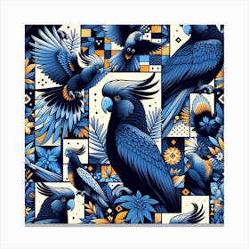 Blue Parrots In A Pattern Canvas Print