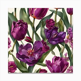Purple Tulips Seamless Pattern Canvas Print