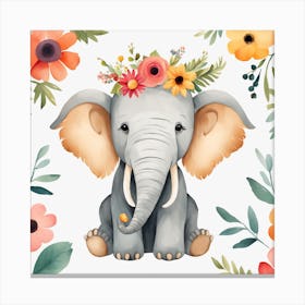 Floral Baby Mammoth Nursery Illustration (17) Canvas Print