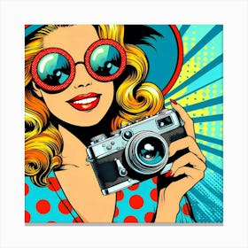 Retro Girl With Camera Canvas Print