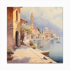 AI Monet's Gaze upon Italian Shores  Canvas Print