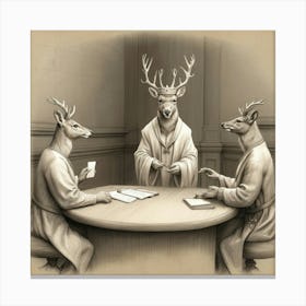 Deer At Table Canvas Print