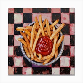 Fries & Ketchup Checkerboard Background 3 Canvas Print