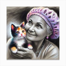 Old Lady With Kitten Canvas Print