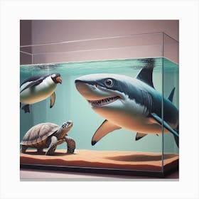 Penguins And Sharks 1 Canvas Print