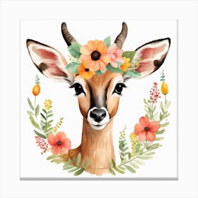 Floral Baby Antelope Nursery Illustration (1) Canvas Print