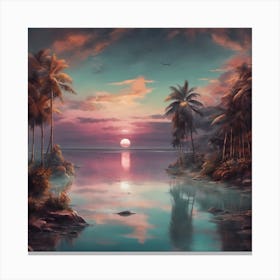 Sunset In The Palm Trees Canvas Print