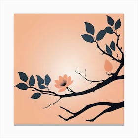 Peach Blossom on Light Greenish Grey Background 1 Canvas Print
