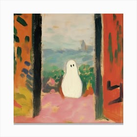Open Window With A Ghost, Matisse Style, Spooky Halloween Square 0 Canvas Print