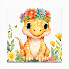 Floral Baby Dragon Nursery Illustration (5) Canvas Print