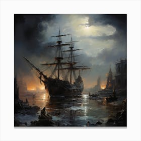 Ship At Night Canvas Print