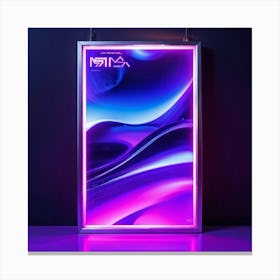 A Futuristic 1980s Poster Adorned With Iridescent Purple And Violet Waves Cascading Dynamically Dow (6) Canvas Print