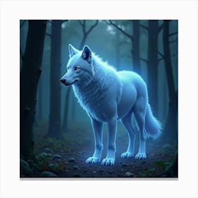 A Glowing Wolf With Ethereal Fur In A Magical Forest 1 Canvas Print