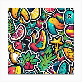 Seamless Pattern With Colorful Stickers 1 Canvas Print
