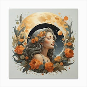 Moon And Flowers art print Canvas Print