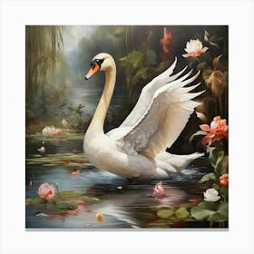 Swan In Water Canvas Print