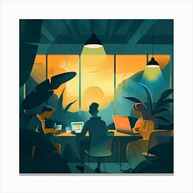 Illustration Of People Working In An Office Canvas Print