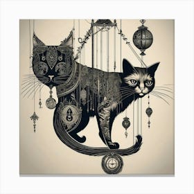 Cat On A Clock Canvas Print