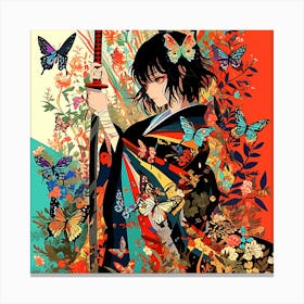 Samurai Girl With Butterflies Canvas Print