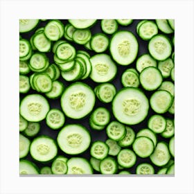Cucumber Slices On A Black Background Canvas Print