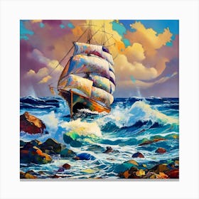 Seascape Ship On The High Seas Storm High Wav (1) Canvas Print