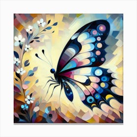 Modern Abstract Butterfly in Blue & Cream IV Canvas Print